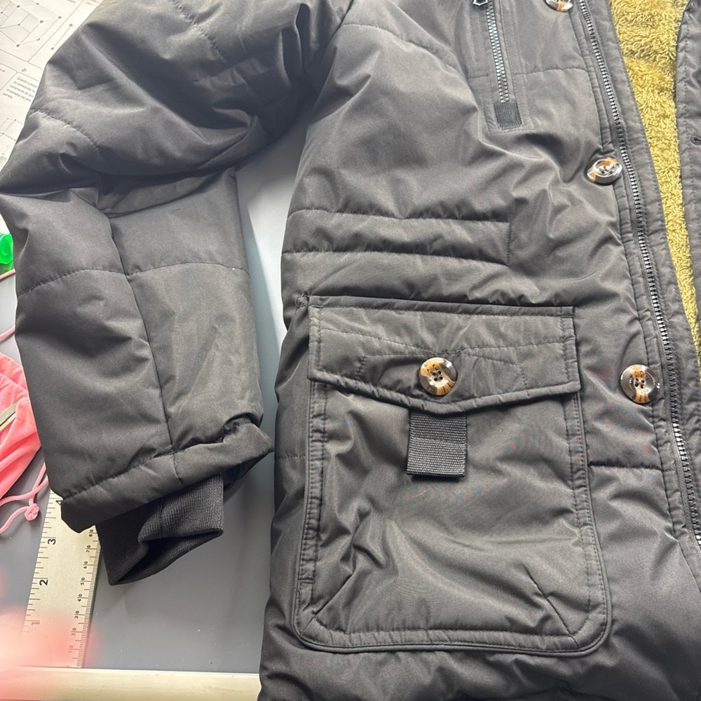 Men's Black Puffer Jacket with Faux Fur Hood Parka D’hiver Jacket - Picture 3 of 11